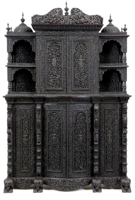 19TH CENTURY ANGLO INDIAN ROSEWOOD BREAKFRONT CABINET  