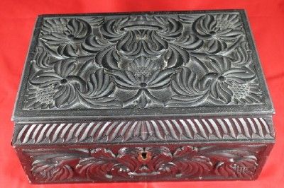 19th Century Anglo Indian Ebony Wooden Box with Inlay Vintage Antique 