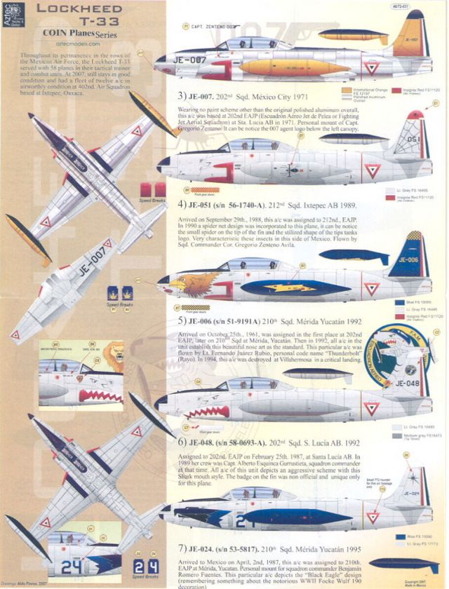 Aztec Decals 1/72 T 33 MEXICAN AIR FORCE 45 YEARS  