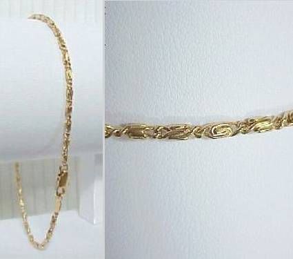   GUARANTEE 24KT GOLD PLATED 9 INCH X 2MM ROUNDED SCROLL CHAIN ANKLET