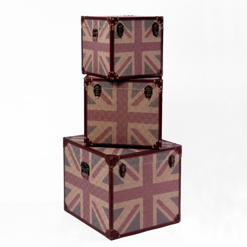 Set of 3 Stacking Union Jack Decorative Storage Trunks  