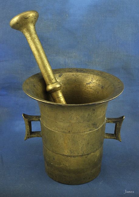 Heavy Antique Brass Medical Apothecary Mortar & Pestle  