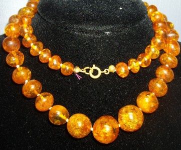 Long Vintage Hand Knotted Graduated Honey Amber Bead Necklace~24 1/4 