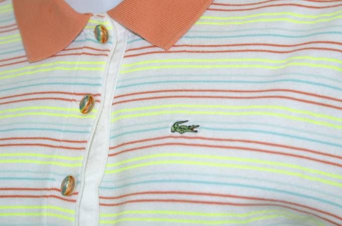 Womens Lacoste Melon Orange Stripped Polo Size 44  