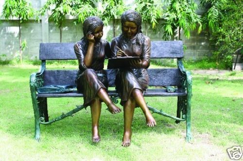 Park Bench Girls Bronze Child Garden Sculpture Statue  