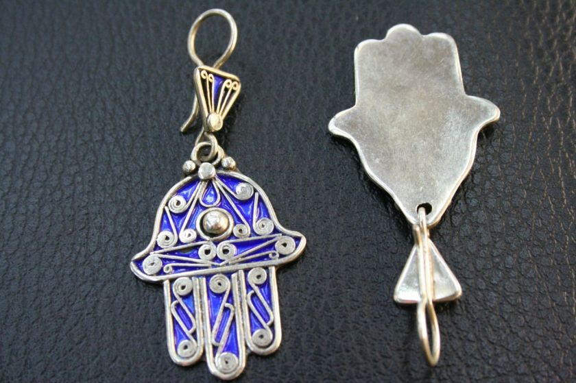 TUAREG MOROCCAN .925 SILVER HAMSA FATIMA EARINGS ENAMEL  