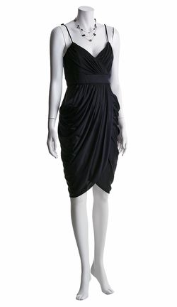 535 NWT LAILA AZHAR DARK NAVY DRAPED SILK DRESS, L  