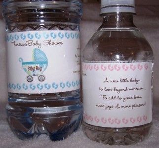 40 BABY SHOWER WATER BOTTLE LABELS GLOSSY / WATER PROOF  