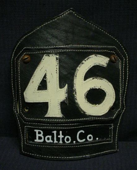 1940 50S BALTIMORE FIRE CO #46 LEATHER HELMET SHIELD  