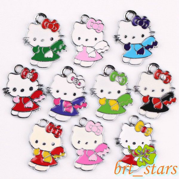 40 PCS Tibetan silver Mix color hello kitty cat Pendants Charms 22 