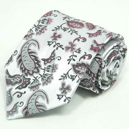   74K Silver Red Black Floral Mens Silk Tie Set Tie+Hanky &Plastic Hook