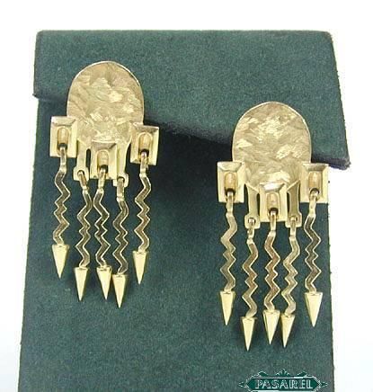 Stunning 14k Yellow Gold Chandelier Designer Earrings  