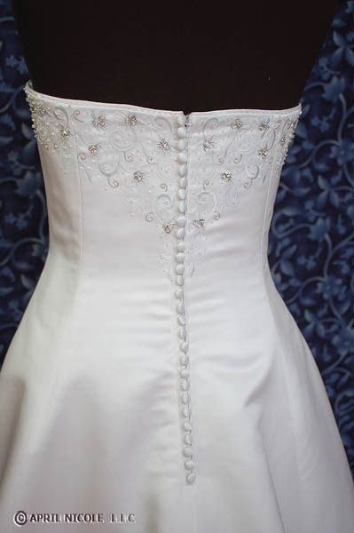 White Satin w Organza Strapless Beaded Wedding Dress 10  