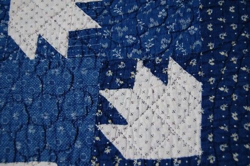   Indigo & White 1900s Bear Paw Hand Stitched Antique Quilt  