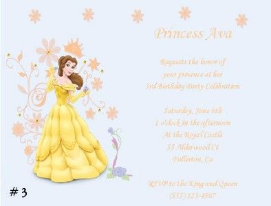 10 CUSTOM DISNEY PRINCESS BELLE INVITATIONS  