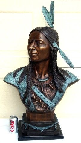 MUSEUM QUALITY BRONZE SCULPTURE  INDIAN CHIEF  38 inch  