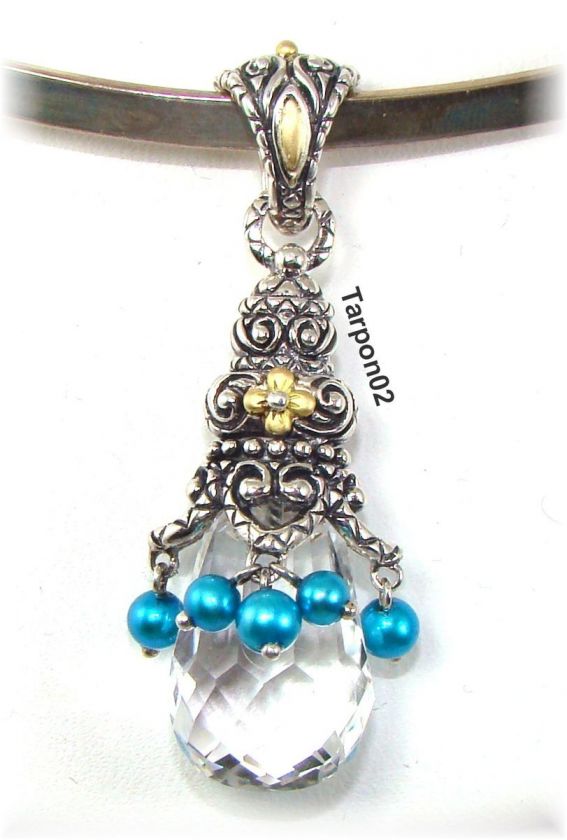 Barbara Bixby 14.20ct Crystal Quartz + Teal Dangle Pearl Drop Enhancer