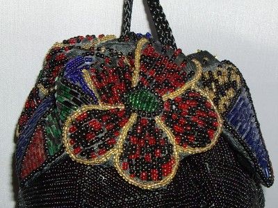 Vintage CHRISTIAN DIOR CEINTURES Black Micro Seed Beaded Drawstring 