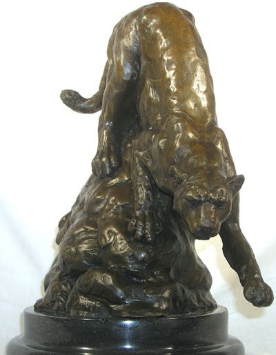 BLACK PANTHER CAT ANIMAL ART BRONZE SCULPTURE STATUE  