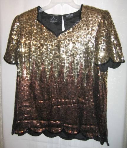 Anthony Mark Hankins Black Gold Sequin Silk Blouse   M  