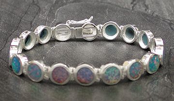 Sterling Silver Fire Opal Round Tennis Link Bracelet  