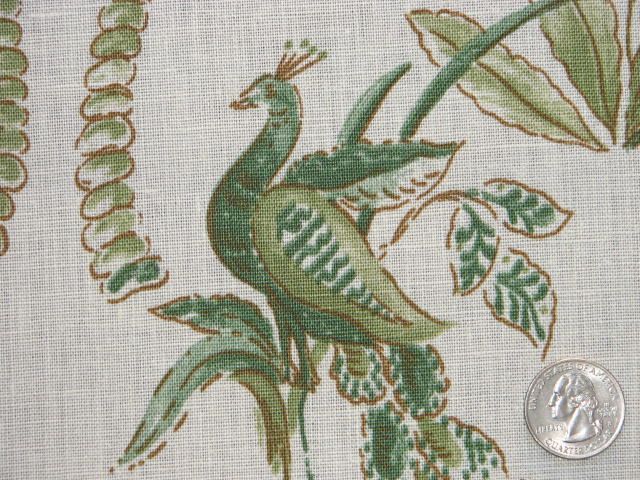 1y $110/yd Hand Printed Pasha LISA FINE TEXTILES Peacocks Deer Linen 