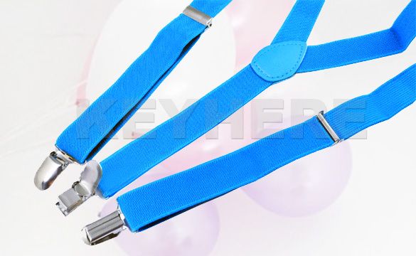 Clip on Adjustable Unisex Pants Y back Suspender Braces Elastic Blue