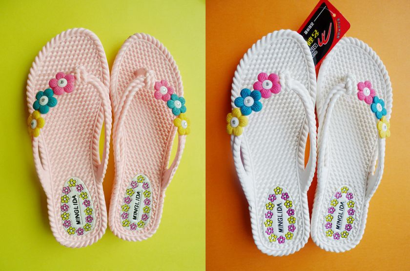 Super cute Women soft gel Flowers beach flip flops pink or white LOOK 