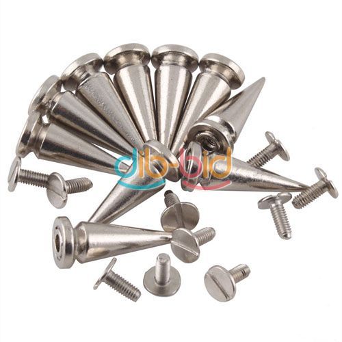 10PCS 25mm Metal Cone Screwback Spikes Stud Punk Bracelet Leather Bag 