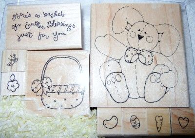   Rubber Stamp Set Easter Bunny Egg Basket of Blessings Saying +  