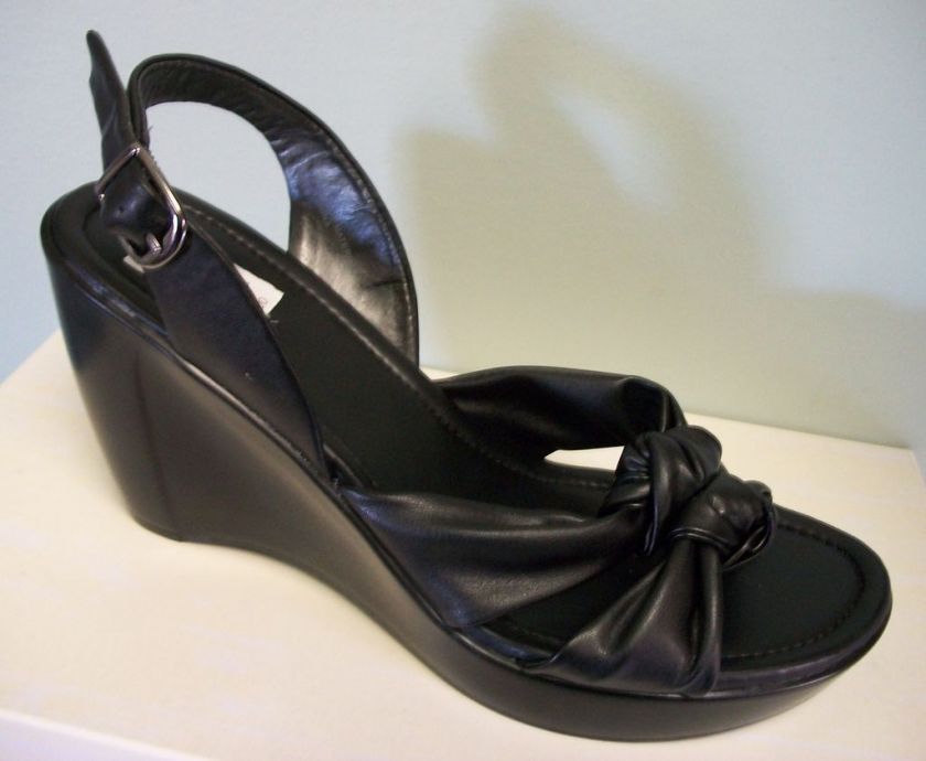 ST JOHNS BAY Womens Black Shoes Wedge Heels Open Toe Casual Sandals 9 