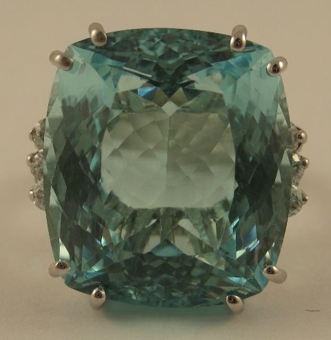 FINE BIG Estate 19.36c Aqua Aquamarine Diamond 14k White Gold Cocktail 