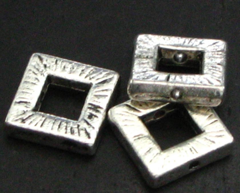 item 10 square etched drilled beads metal silvertone pewter size