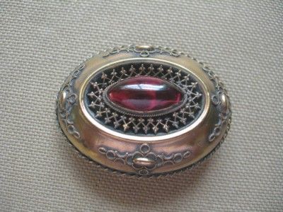 Victorian 9ct Gold & Garnet Carbuncle Locket Brooch  