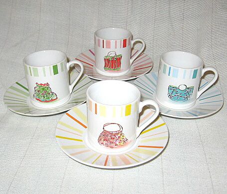 Rosanna Accessories Four Espresso Cups & Saucers *NIB*  