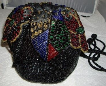 Vintage CHRISTIAN DIOR CEINTURES Black Micro Seed Beaded Drawstring 