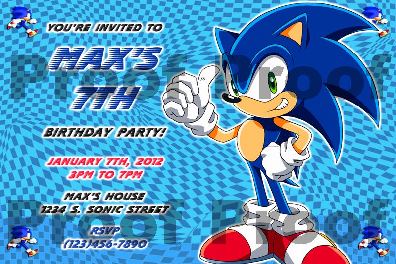 Sonic The Hedgehog Birthday Invitation  