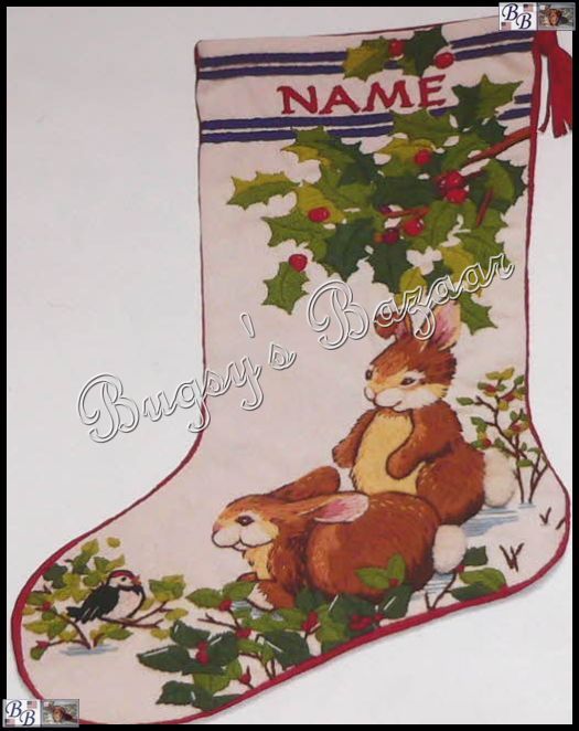 Sunset SNOW BUNNIES Crewel Christmas Stocking Kit   Barbara Baatz 