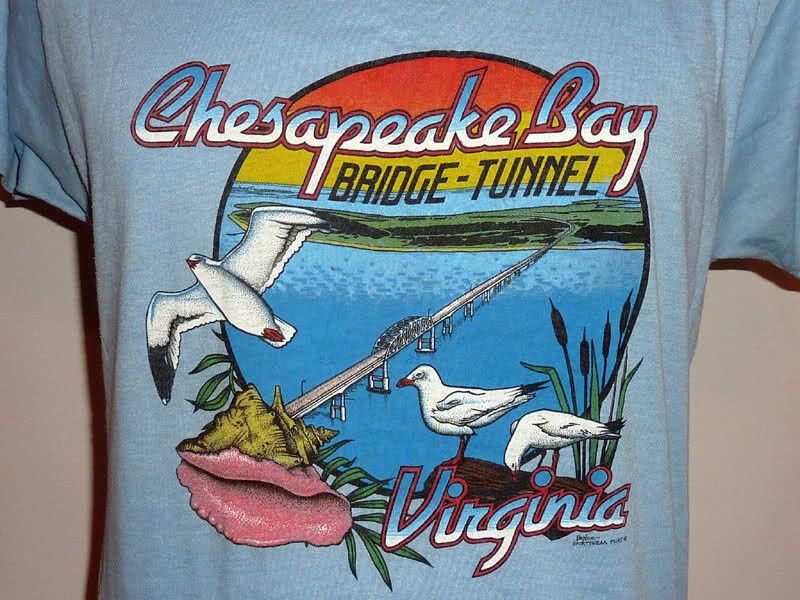 vtg 80s CHESAPEAKE BAY VIRGINIA scenic TOURIST SOUVENIR screen stars T 