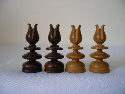 ANTIQUE CALVERT STYLE CHESSMEN + MID19CENTURY ENGLISH 4 WOODS 