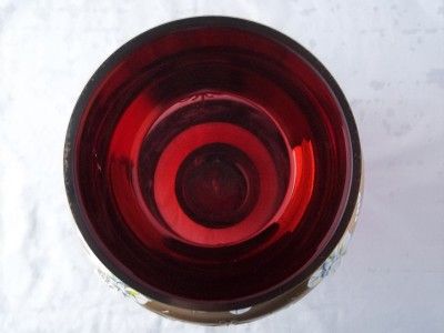 Czech Bohemian Slavia Moser Ruby Cranberry Gold Glass Vase Raised 