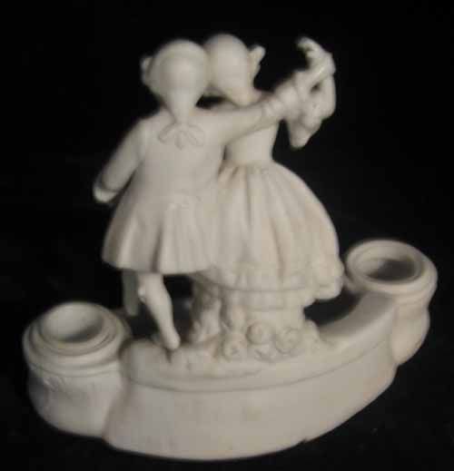 ANTIQUE 1890 PORCELAIN BISQUE FIGURAL COURTSHIP INKWELL  