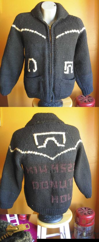 Vtg 1960s Mens WESTERN COWBOY COWICHAN WOOL SWEATER ZIP JACKET SMALL 