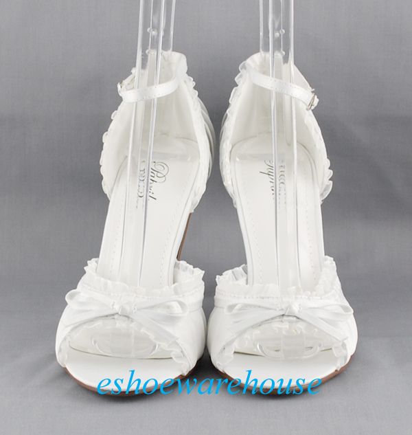 Cutie Sweet Pleated Peep Toe Lace Bow Pumps White Satin  