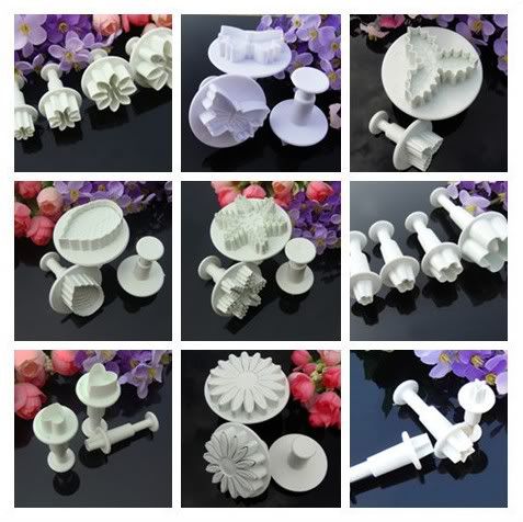 set cake fondant cutter decorating plunger flower daisy rose leaf gum 