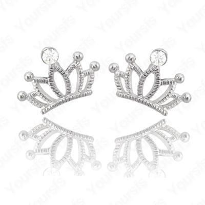   White Gold Plated Ear Studs Swarovski Crystal Crown Lid Silver Earring