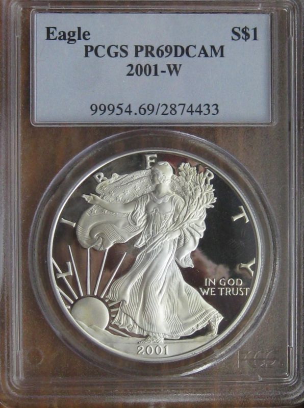 2001 W $1 DOLLAR SILVER EAGLE DOLLAR PCGS PR69 DCAM  