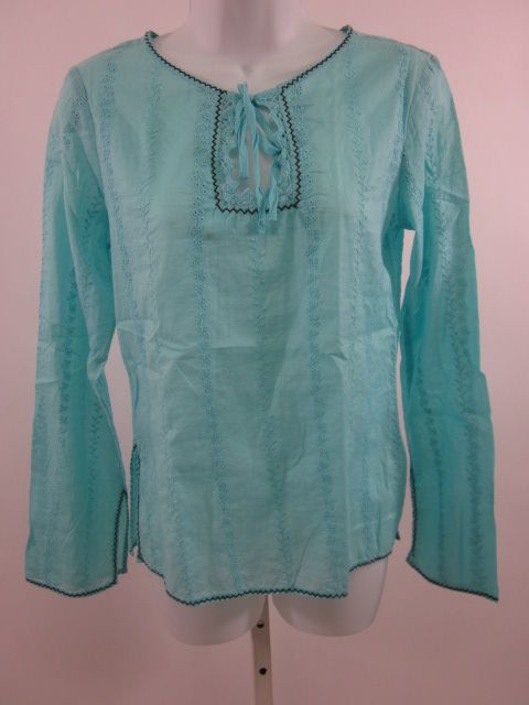 ANTHROPOLOGIE RUTH Teal Eyelet Long Sleeve Blouse 4  