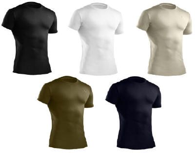 UNDER ARMOUR COMPRESSION HEATGEAR CREW TSHIRTS BLK TAN  