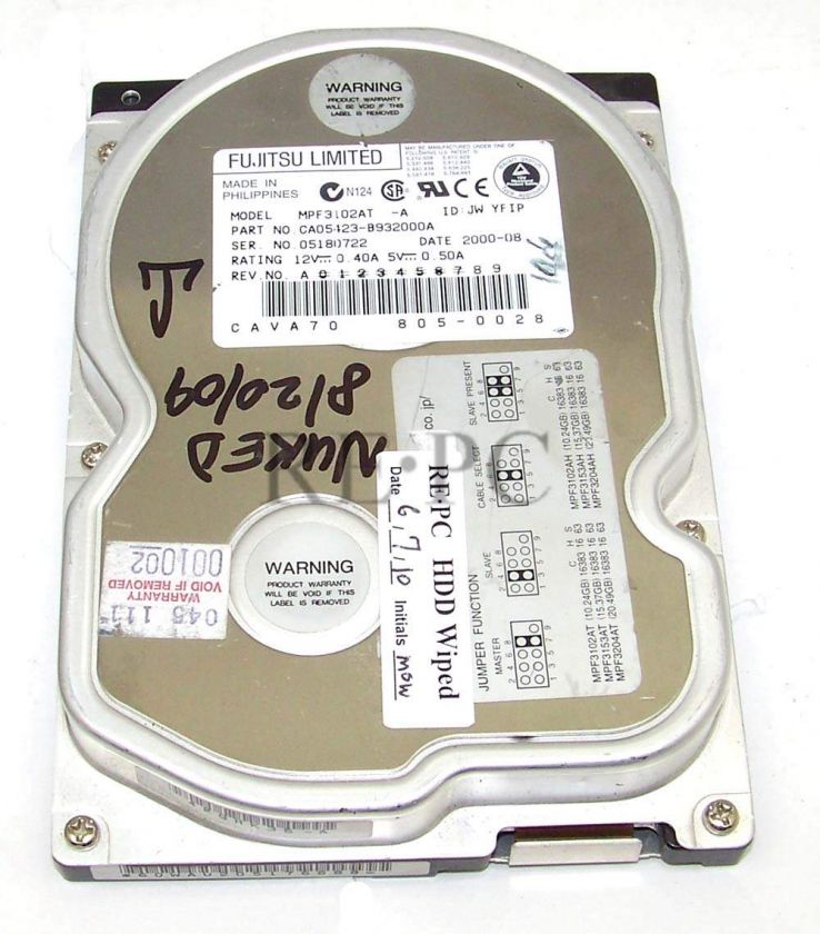 Vintage Fujitsu MPF3102AT 10.2 GB IDE Hard Drive  